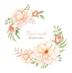 Naklejka premium Watercolor floral wreath , illustration with text space. It's perfect for greeting cards,wedding invitation