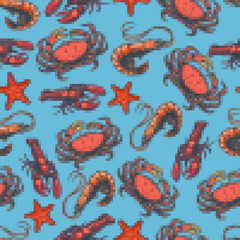 Marine crustaceans colorful pattern seamless
