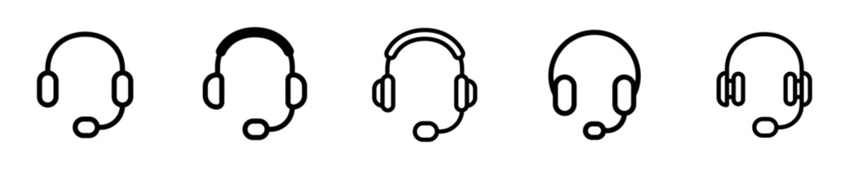Conjunto de iconos de audífonos. Auriculares. Concepto de atención al cliente. servicio de llamadas 24 horas. Audífonos de diferentes estilos. Ilustración vectorial