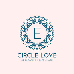 letter E circle love decoration vector logo design