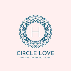 letter H circle love decoration vector logo design