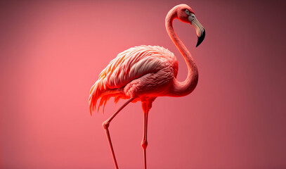 Pink flamingo against a pink background. Generitive ai