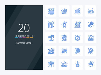 20 Summer Camp Blue Color icon for presentation. Vector icons illustration