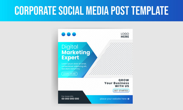 Digital marketing expert or corporate business company social media post design template . Creative online advertising square social media post layout design.
