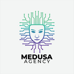 medusa tech face logo vector design illustration