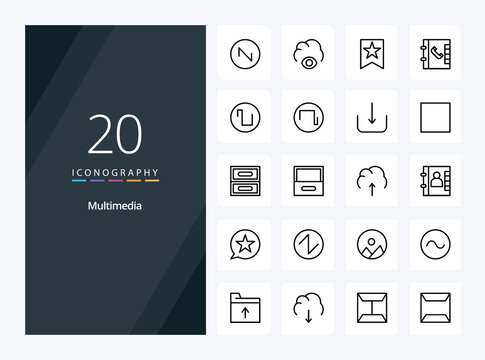 20 Multimedia Outline icon for presentation. Vector Line icons illustration