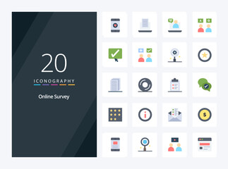 20 Online Survey Flat Color icon for presentation. Vector icons illustration