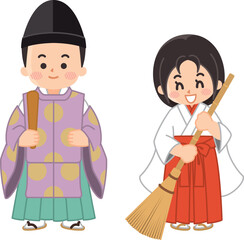 神主の男性と巫女の女性