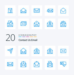 20 Email Blue Color icon Pack. like email. email. communication. communication. add