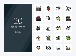 20 Summer line Filled icon for presentation. Vector icons illustration