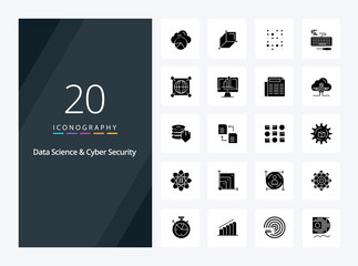Fototapeta na wymiar 20 Data Science And Cyber Security Solid Glyph icon for presentation. Vector icons illustration