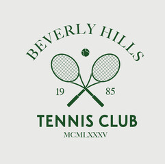 tennis logo, tennis club, two rackets and ball - obrazy, fototapety, plakaty