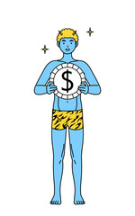 為替差益やドル高のイメージ、トラ柄パンツをはいた青鬼の男性、伝統行事、節分