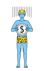為替差損やドル安のイメージ、トラ柄パンツをはいた青鬼の男性、伝統行事、節分