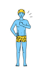 胸を叩くトラ柄パンツをはいた青鬼の男性、伝統行事、節分