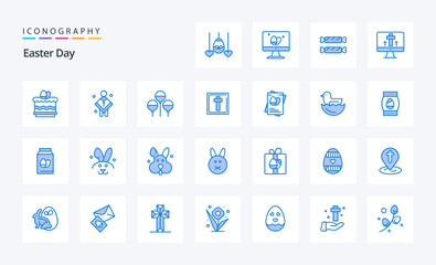 25 Easter Blue icon pack. Vector icons illustration