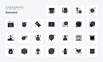 25 Basketball Solid Glyph icon pack. Vector icons illustration