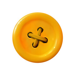 Clothes button, icon. Detailed realistic plastic sewing button orange color isolated. Png