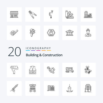 20 Building And Construction Line icon Pack. like lift. crane. construction. hand. fix