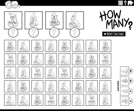 How Many Christmas Animals Counting Game Coloring Page