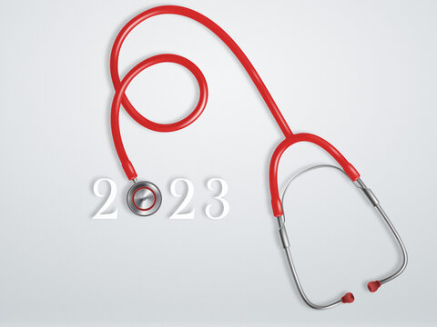 Stethoscope doctor theme, new year wishing, happy new year and new year eve greetings illustration.