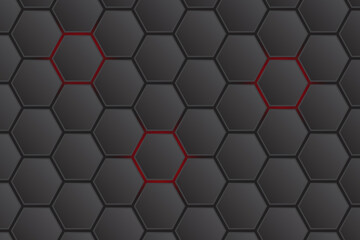 Black hexagon background and red light