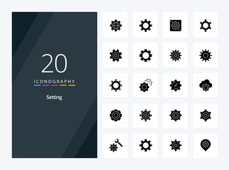 20 Setting Solid Glyph icon for presentation. Vector icons illustration