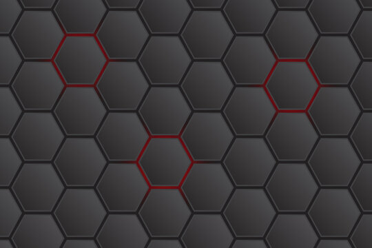 Black hexagon background and red light