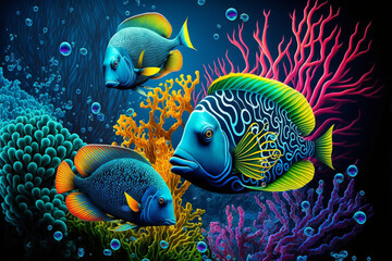 Fototapeta na wymiar Underwater world with corals and tropical fish