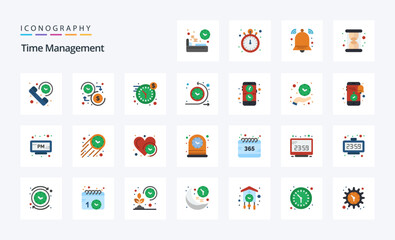 25 Time Management Flat color icon pack. Vector icons illustration