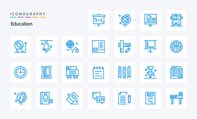 25 Education Blue icon pack. Vector icons illustration