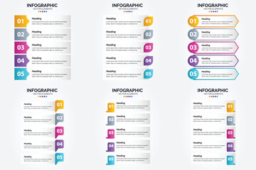 Vector illustration 5 Steps infographics. Flat design set for advertising brochure flyer and magazine. Pack of 2339