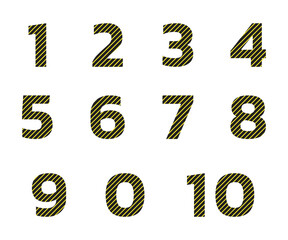 Numbers 1 - 10 with a yellow oblique pattern