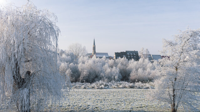 Beautiful winter landscape in the city. Ilvesheim, Germany