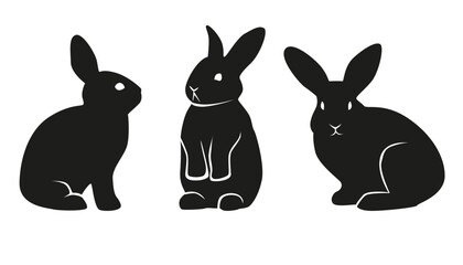 Rabbit silhouettes isolated on white background. Set of rabbit silhouettes for design use.