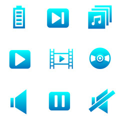 Music icons set with vinyl, sound off, broadcast and other pause elements. Isolated jpg illustration music icons.