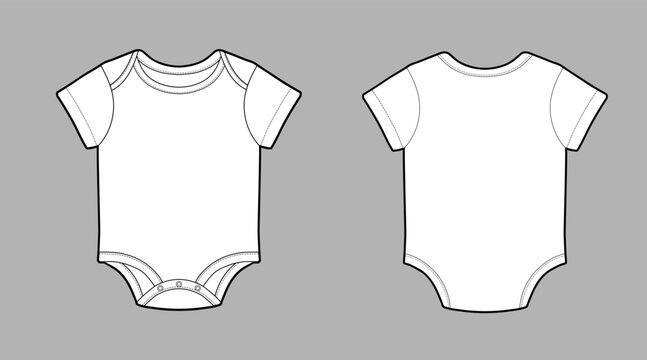 Short sleeve kids bodysuit, CAD, fashion flat template. Fashion technical illustration for garment production unit.