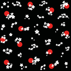 Oriental japanese style abstract pattern background design black night sky full moon and cherry blossom sakura flower pattern