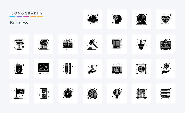 25 Business Solid Glyph icon pack. Vector icons illustration