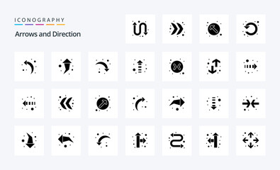 25 Arrow Solid Glyph icon pack. Vector icons illustration