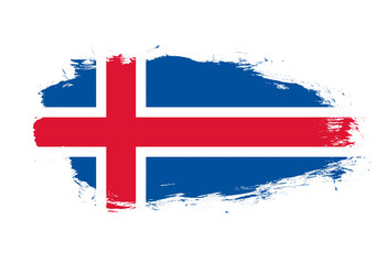 Flag of iceland on white stroke brush background
