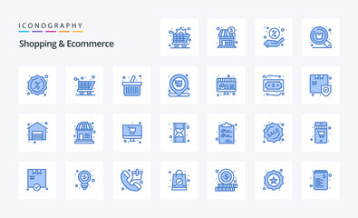25 Shopping & Ecommerce Blue icon pack. Vector icons illustration