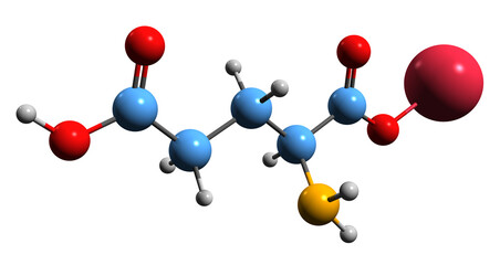  3D image of Monosodium glutamate skeletal formula - molecular chemical structure of flavor enhancer isolated on white background