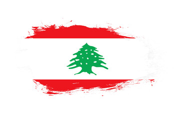 Naklejka premium Flag of lebanon on white stroke brush background