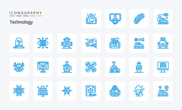 25 Technology Blue icon pack. Vector icons illustration