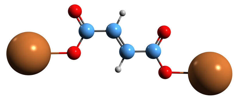  3D image of Potassium fumarate skeletal formula - molecular chemical structure of food additive Е366 isolated on white background