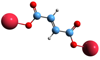  3D image of Sodium fumarate skeletal formula - molecular chemical structure of Disodium fumarate isolated on white background