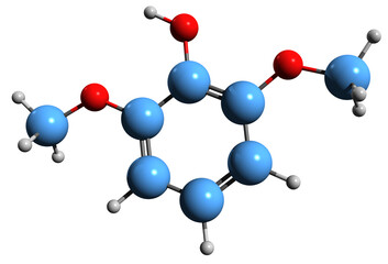  3D image of Syringol skeletal formula - molecular chemical structure of Dimethoxyphenol isolated on white background
