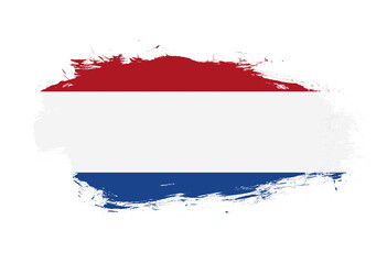 Flag of netherlands on white stroke brush background