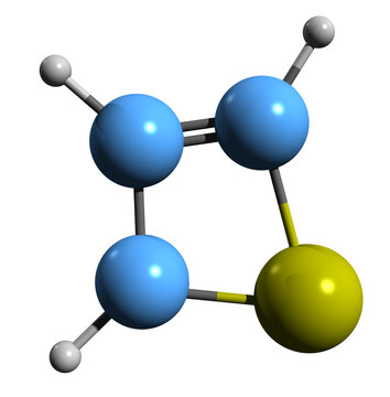  3D image of Thiete skeletal formula - molecular chemical structure of 1-Thiacyclobut-2-ene isolated on white background